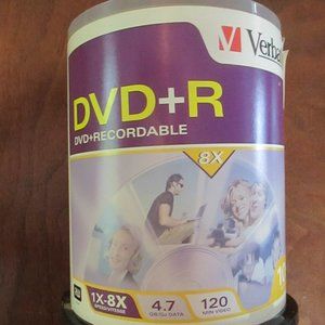 Open box Verbatim DVD+R RecordableBlank DVD Disks 65 of 100 box set 2004 Tech